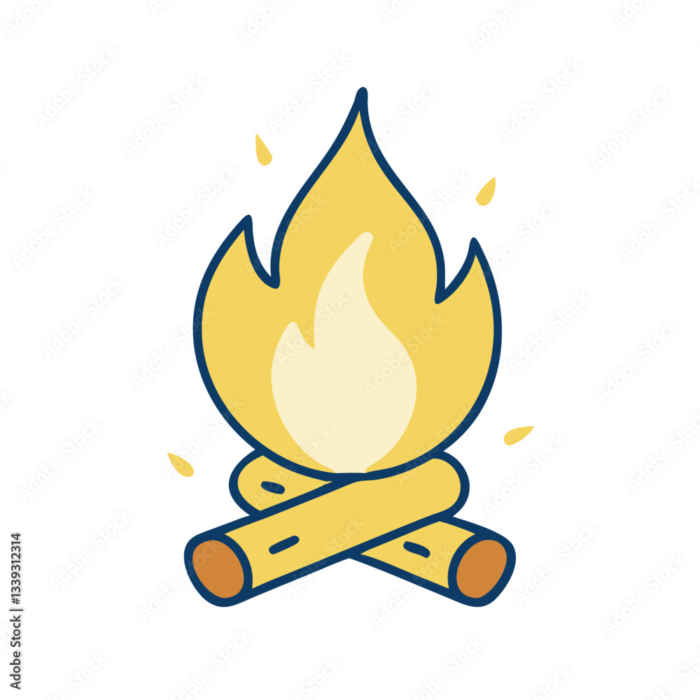 Campfire icon with burning logs in yellow and blue Campfire icon with burning logs in yellow and blue