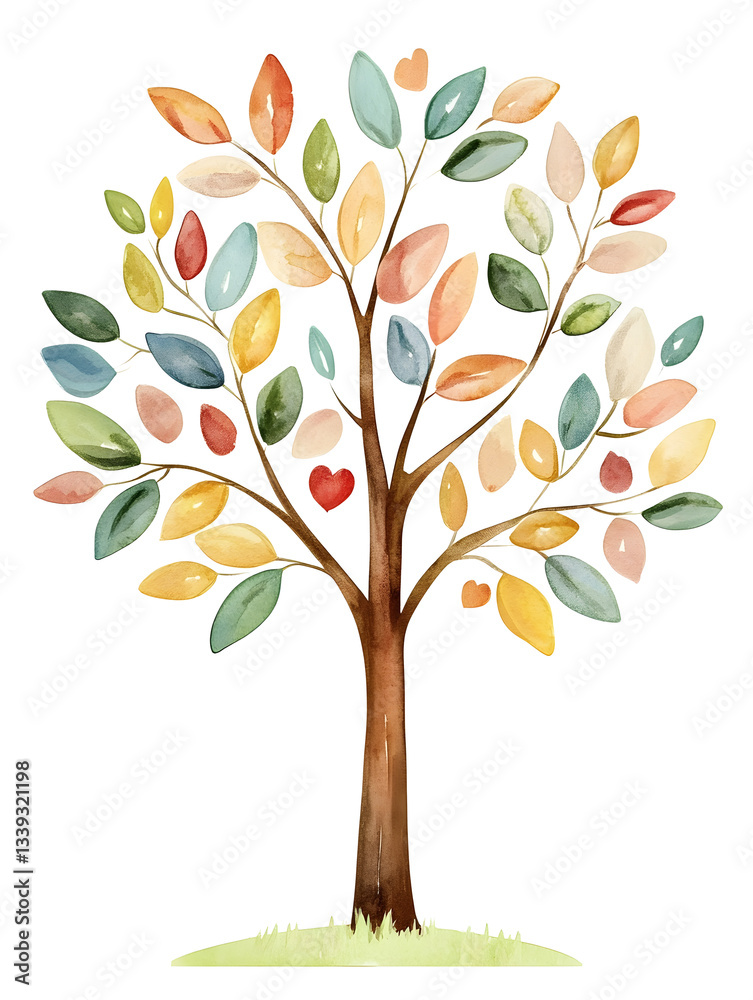 Obraz premium Whimsical Watercolor Tree Painting with Pastel Leaves