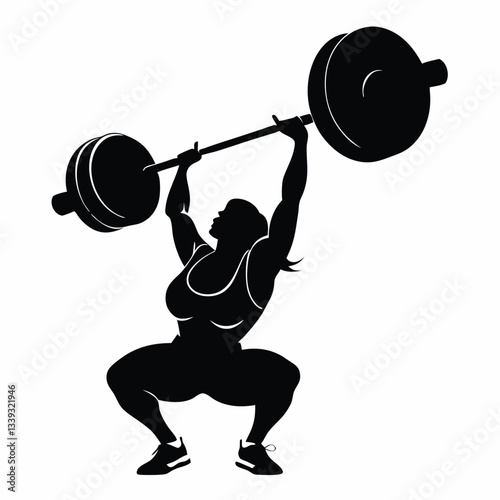 vector silhouette of a weight lifter woman 