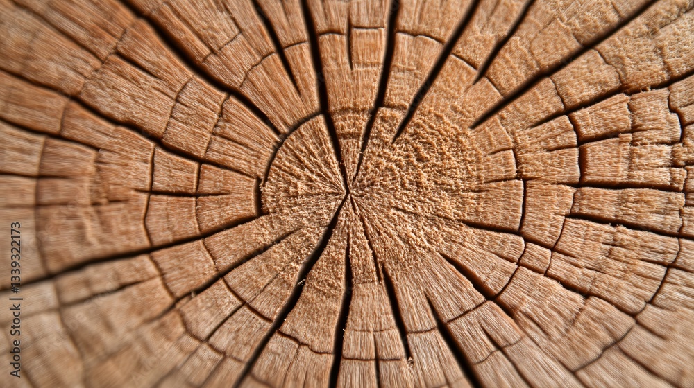 Fototapeta premium Textured tree trunk close-up showcasing concentric rings and natural patterns, perfect for nature-themed projects and designs.