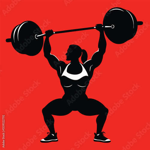 vector silhouette of a weight lifter woman 
