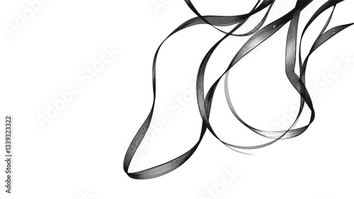 The image is a digital illustration featuring several black ribbons or lines against a pure white background. The ribbons are depicted in a flowing, swirling pattern, with varying thicknesses and