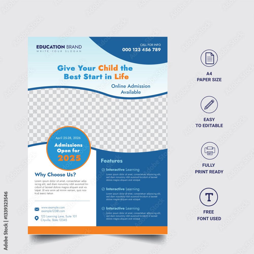 Fototapeta premium Education online Open Admission flyer A4 size vector illustration 