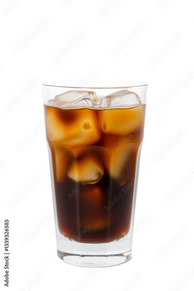 iced coffee with ice cubes in a glass, isolated against a white backdrop. iced coffee with ice cubes in a glass, isolated against a white backdrop.
