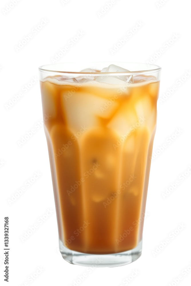 glass of iced chocolate milk on a white background glass of iced chocolate milk on a white background