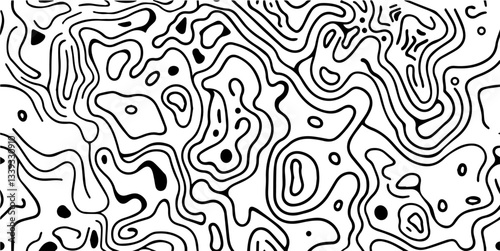 abstract topographic contour pattern with organic wavy lines in black and white vector