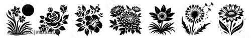 folk floral illustration set with traditional ornamental flower designs vector