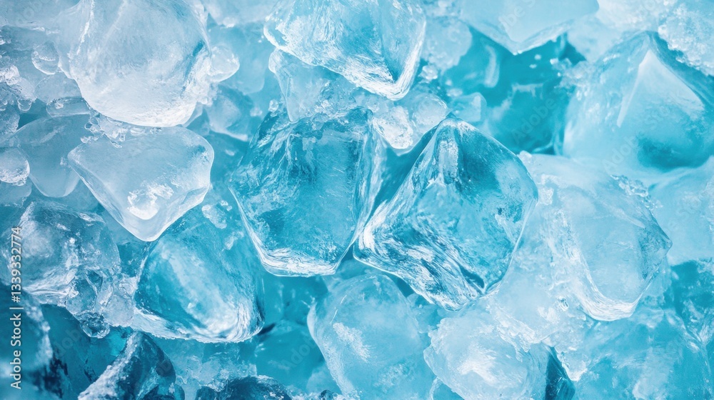 Ice cubes in cool blue and cyan hues create a refreshing visual of frozen water crystals Ice cubes in cool blue and cyan hues create a refreshing visual of frozen water crystals