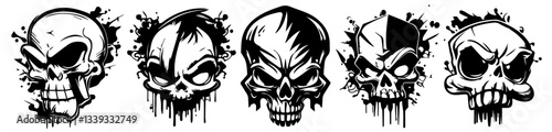 grunge skull illustrations with fierce expressions and dripping effect