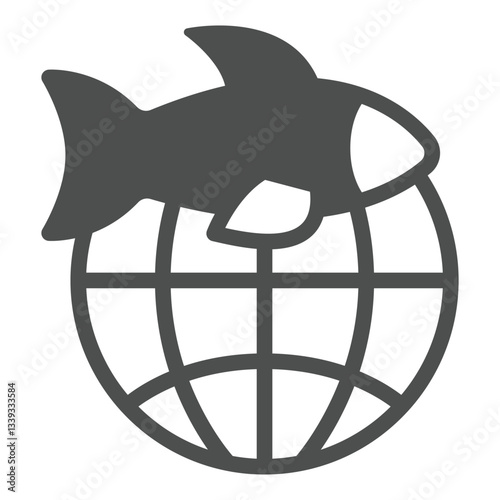 Fish with world globe solid icon, world fisheries concept. Vector graphics. Global fishery sign on white background, glyph style icon for mobile or web design.
