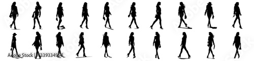 walking woman silhouette set female figure shape for laser cutting and engraving black and white vector illustrations
