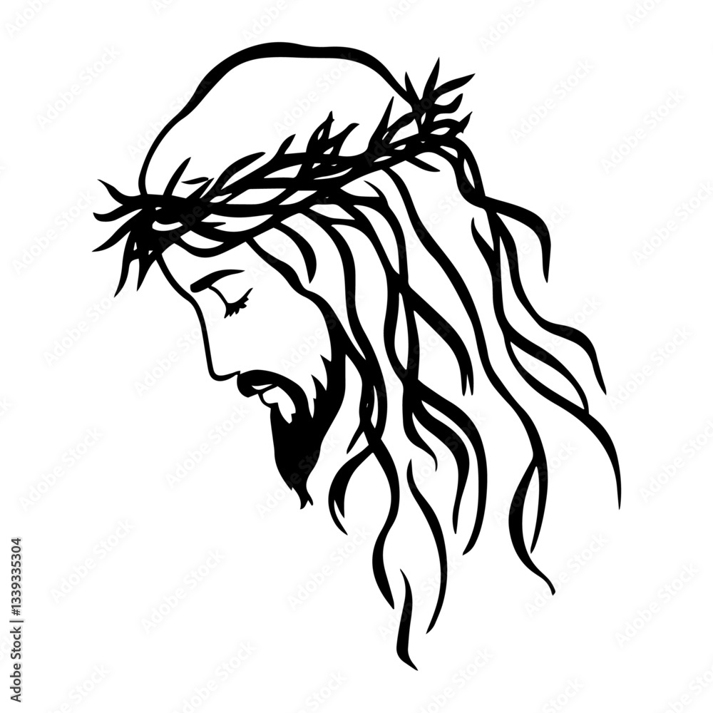 Fototapeta premium Jesus Christ crown of thorns vector silhouette shape black outline