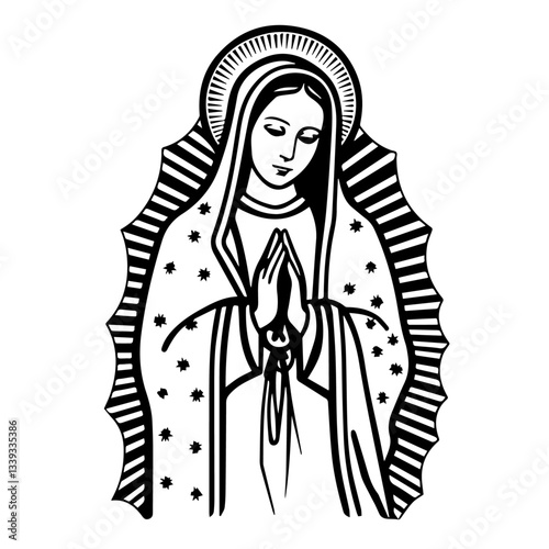 Our Lady Mary Guadalupe Madonna vector silhouette shape black outline