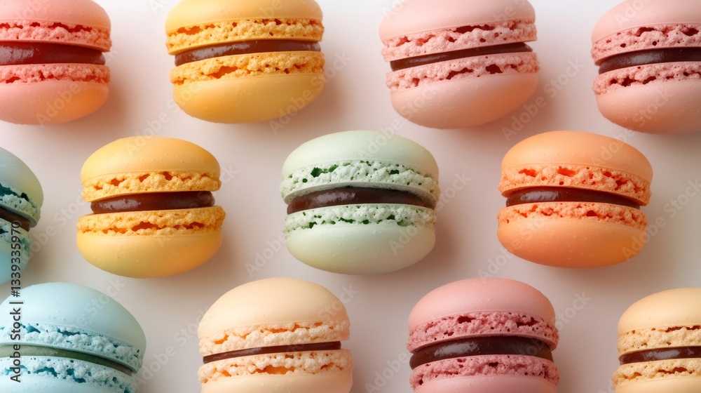 Fototapeta premium Colorful french macarons forming a sweet and delicious pattern