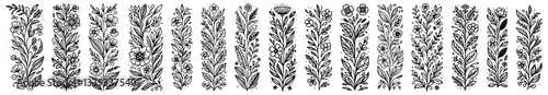 botanical leaf divider set with hand drawn floral elements and natural style vector