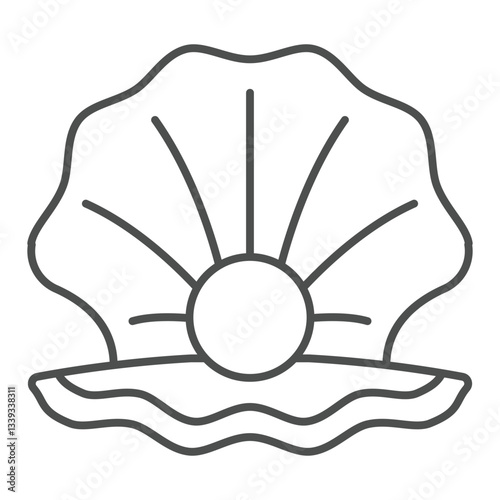 Opened shell and pearl thin line icon, underwater treasures concept. Vector graphics. Shell with gemstone sign on white background, outline style icon for mobile or web design.