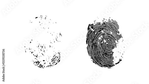 Detailed fingerprint on grunge background symbolizing identity verification. Vector style white and black fingerprint texture design. Vector black fingerprint on white Transparent background.