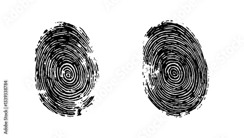 Detailed fingerprint on grunge background symbolizing identity verification. Vector style white and black fingerprint texture design. Vector black fingerprint on white Transparent background.