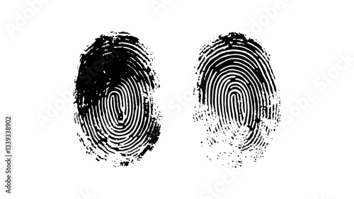 Detailed fingerprint on grunge background symbolizing identity verification. Vector style white and black fingerprint texture design. Vector black fingerprint on white Transparent background.