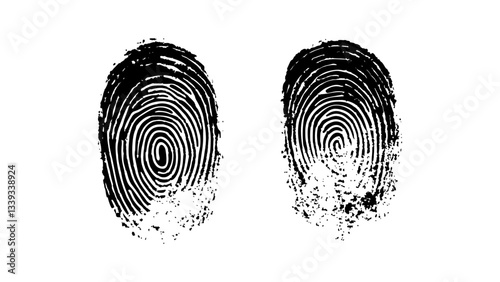 Fingerprint isolated on transparent background. Vector black fingerprint on white Transparent background.	Detailed fingerprint on grunge background symbolizing identity verification. Vector black. 