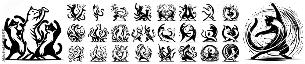 Obraz premium abstract tribal dance and animal totems in stylized monochrome engraving