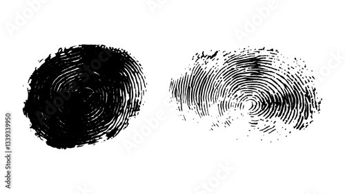 Detailed fingerprint on grunge background symbolizing identity verification. Vector style white and black fingerprint texture design. Vector black fingerprint on white Transparent background.