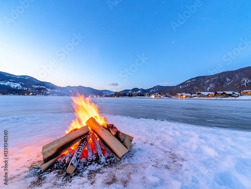 Winter Bonfire Lakeside Serenity