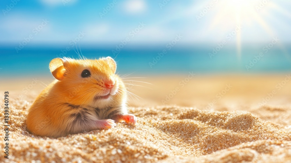 Adorable Hamster on a Sunny Beach Day Adorable Hamster on a Sunny Beach Day