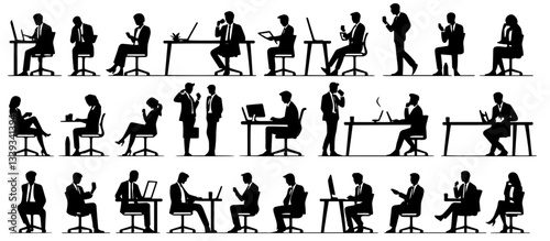 business people working at desks vector silhouette shape black outline