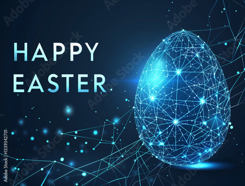  Futuristic easter egg illustration with digital connections and happy easter text