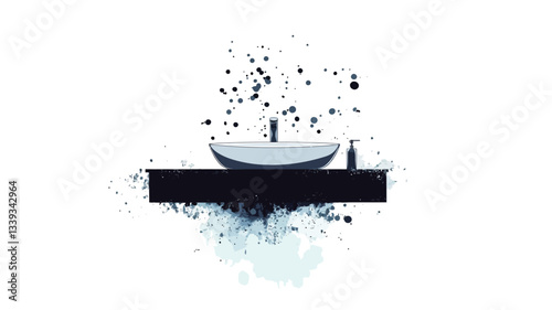 The image is a minimalist graphic illustration depicting a stylized boat on water. The boat is rendered in shades of dark blue and black, with a simple, almost symbolic form.  It sits on a dark