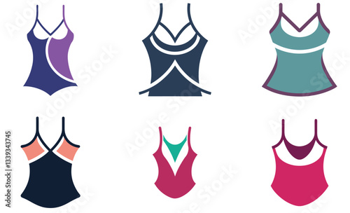 Flat Icon Set of Various Women's Tops