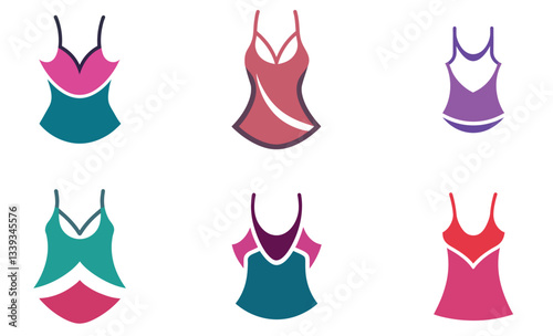 Flat Icon Set of Various Women's Tops