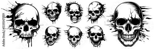 zombie skulls with grotesque expressions and horror vibes