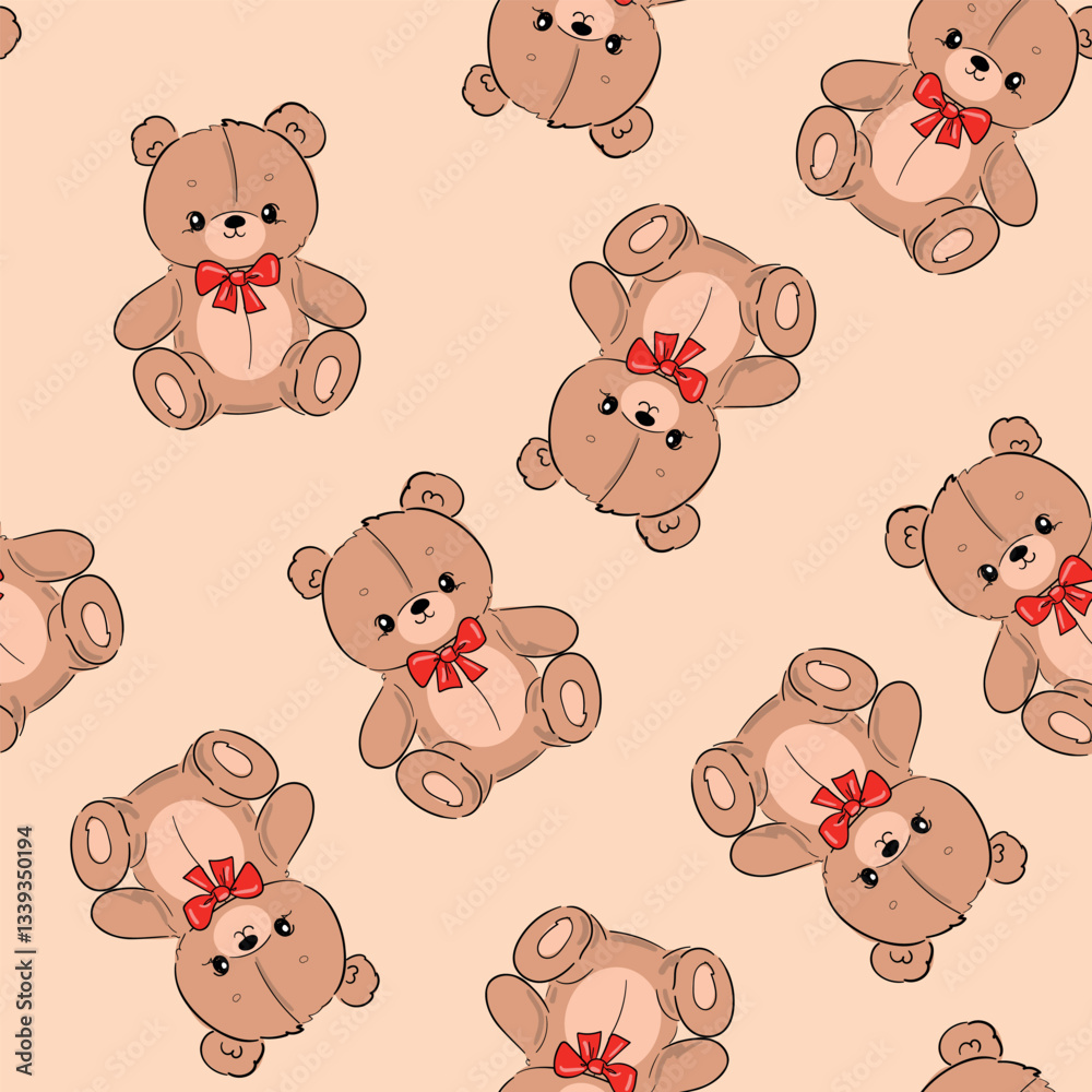 Fototapeta premium Cute Teddy Bear pattern seamless, vector illustration Hand Drawn Cute print design for kids, newborn, nursery