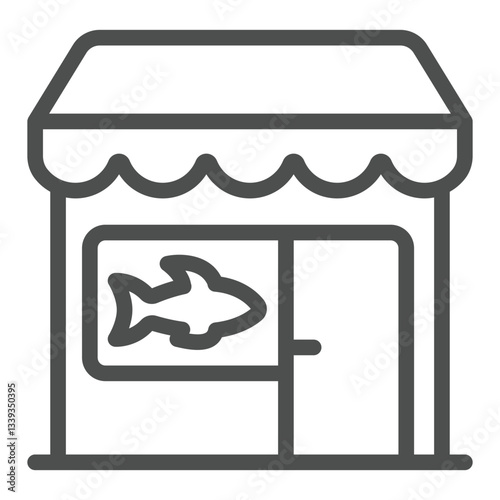 Fish store line icon, fishery product sale concept. Vector graphics. Sop house with fish sign on white background, outline style icon for mobile or web design.