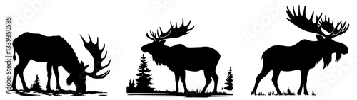 moose in forest scenery vector black shape illustration engraving and laser cutting