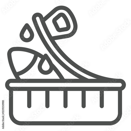 Opened jar of canned fish line icon, fishery product concept. Vector graphics. Fish container sign on white background, outline style icon for mobile or web design.