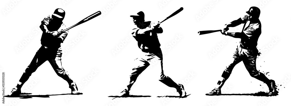 Φωτογραφία baseball players hitting the ball black vector