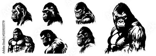 gorilla character poses in bold ink illustration style