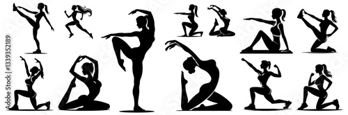female silhouettes in yoga and fitness poses