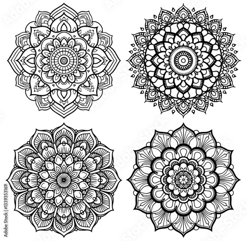 mandala ornament set vector silhouette shape black outline laser cutting engraving