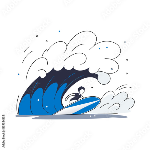 Jet ski rider vector navigating a powerful ocean wave with dynamic motion and splashes. Energetic and adventurous water sports illustration.