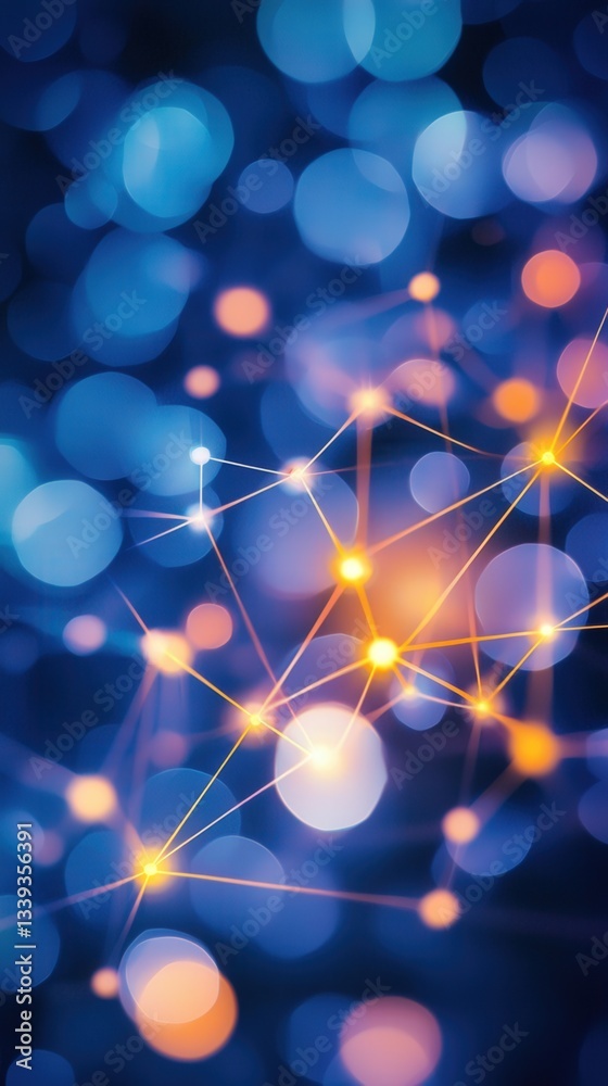 Abstract Colorful Lights and Connections in Blue Bokeh Background Abstract Colorful Lights and Connections in Blue Bokeh Background