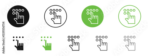 Braille icons in black and green colors. vector pack