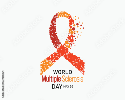 world Multiple sclerosis awareness day, Multiple sclerosis ribbon. Multiple sclerosis awareness poster with an orange ribbon made of dots on white background. Symbol of multiple sclerosis. 
