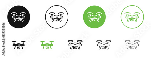 Drone icons in black and green colors. vector pack