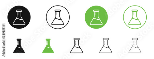 Flask icons in black and green colors. vector pack