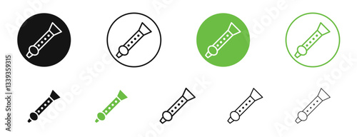 Flute icons in black and green colors. vector pack