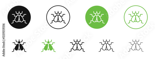 Fly insect icons in black and green colors. vector pack